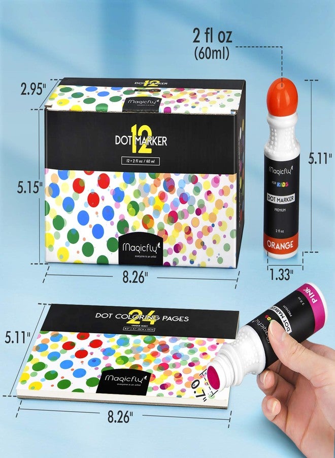 ماجيك فلاي أقلام تلوين ماجيك فلاي غير سامة وقابلة للغسل، مصنوعة من الماء، بنقاط، 12 لونًا مع كتاب تلوين بنقاط للأطفال في مرحلة ما قبل المدرسة - Image 5